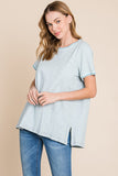 Cotton Bleu by Nu Lab Contrast Trim Short Sleeve Slit T-Shirt - Trendsi