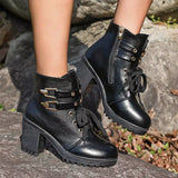 Lace Up Block Heels Boots - Trendsi - Flyclothing LLC