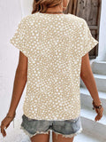 Printed V-Neck Short Sleeve Blouse - Trendsi - Flyclothing LLC