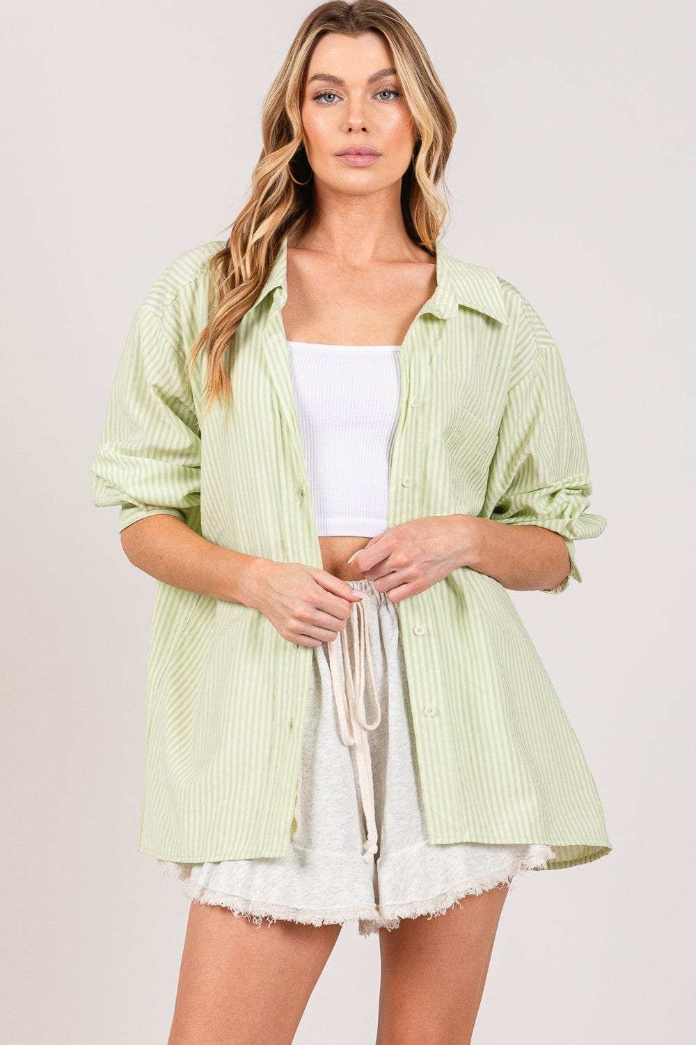 SAGE + FIG Striped Button Up Long Sleeve Shirt - Trendsi - Flyclothing LLC