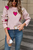 Angel Wings Contrast Heart Round Neck Long Sleeve Sweater - Trendsi