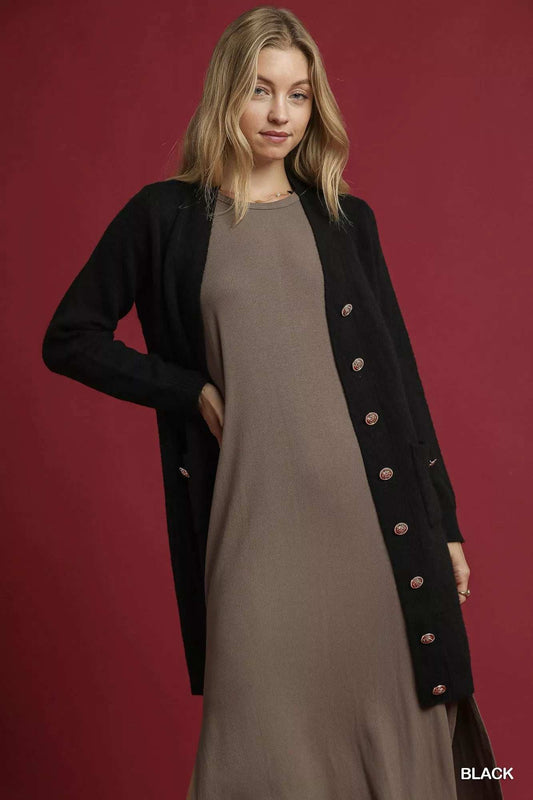 Umgee Button-Down Longline Sweater Cardigan with Front Pockets - Trendsi - Flyclothing LLC