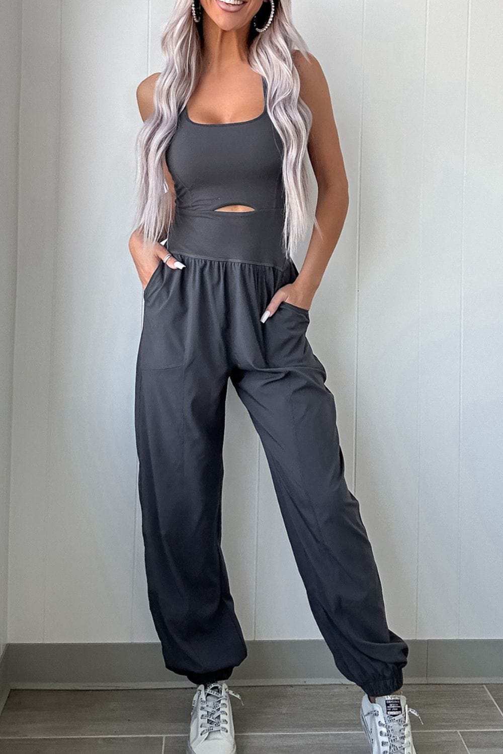 Cutout Square Neck Wide Strap Active Jumpsuit - Trendsi - Flyclothing LLC