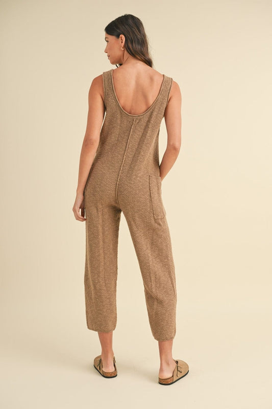 MABLE Sleeveless Knit Crop Jumpsuit with Pockets - Trendsi