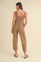 MABLE Sleeveless Knit Crop Jumpsuit with Pockets - Trendsi