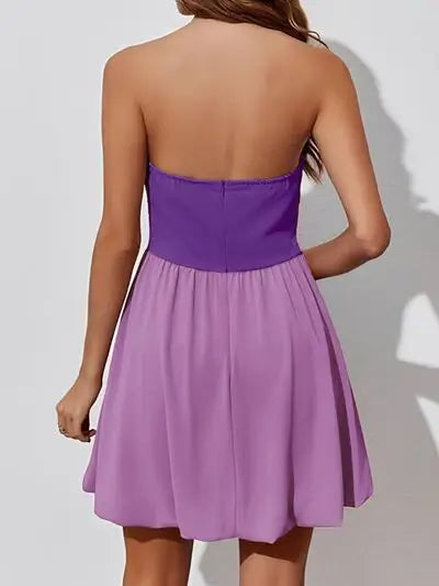 Ruched Two-Tone Tube Mini Dress - Trendsi - Flyclothing LLC