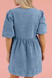 Bowknot Round Neck Half Sleeve Denim Dress - Trendsi