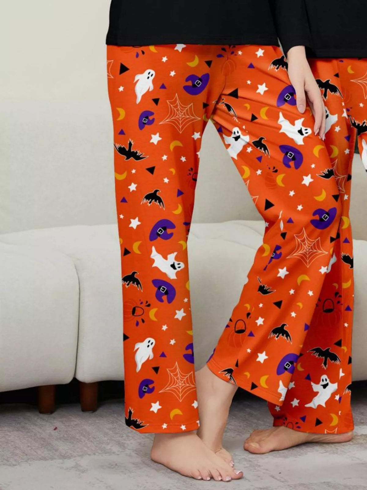 Full Size Halloween Family Matching Pajama Set with Ghost and Pumpkin Print Plus Size - Trendsi - Flyclothing LLC