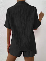 Button Up Half Sleeve Top and Shorts Set - Trendsi - Flyclothing LLC