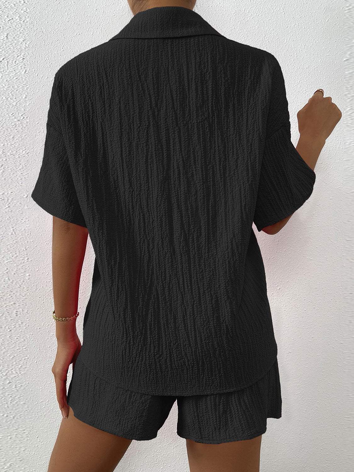 Button Up Half Sleeve Top and Shorts Set - Trendsi - Flyclothing LLC