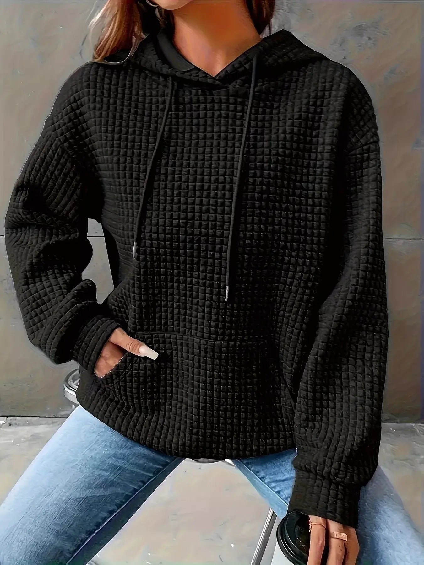 Textured Knit Drawstring Hoodie - Trendsi - Flyclothing LLC