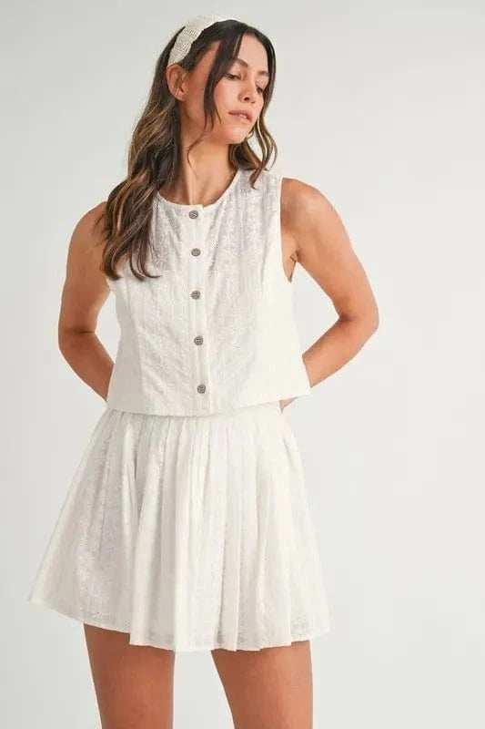 MABLE Eyelet Lace Top and Mini Skirt Set - Trendsi - Flyclothing LLC