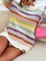 Striped Knit Long Sleeve Sweater - Trendsi - Flyclothing LLC