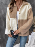 Perfee Color Block Collared Neck Long Sleeve Jacket - Trendsi