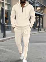 Men's Full Size Waffle-Knit Half Zipper Hoodie and Pants Set Plus Size - Trendsi - Flyclothing LLC