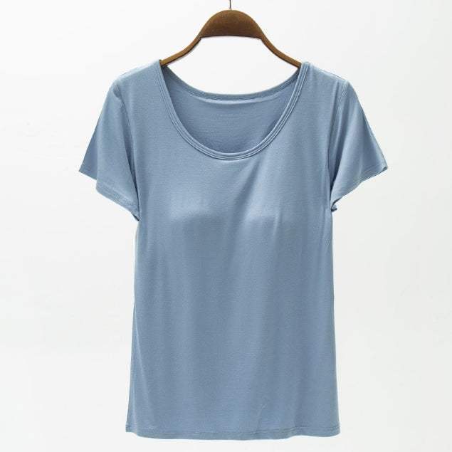 Round Neck Modal T-Shirt with Bra - Trendsi - Flyclothing LLC