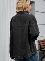 Washed Oversized Button Down Denim Jacket - Trendsi - Flyclothing LLC