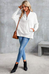 Half Zip Pocketed Dropped Shoulder Sweatshirt - Trendsi - Flyclothing LLC