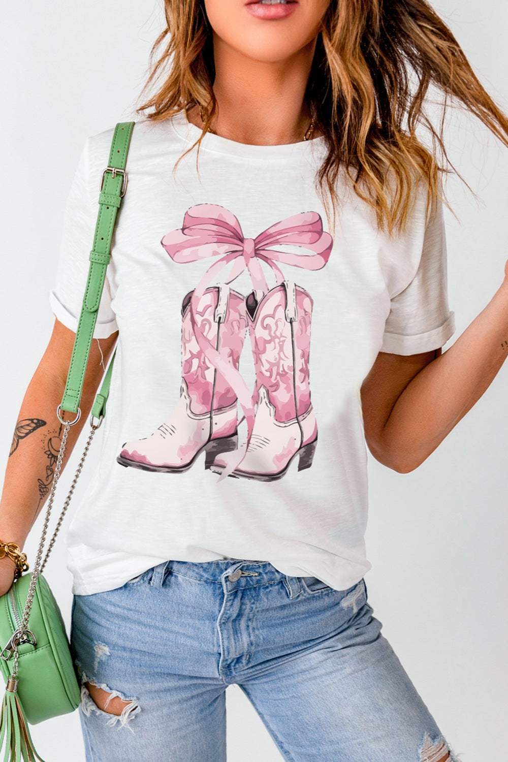 Boot Graphic Round Neck Short Sleeve T-Shirt - Trendsi - Flyclothing LLC