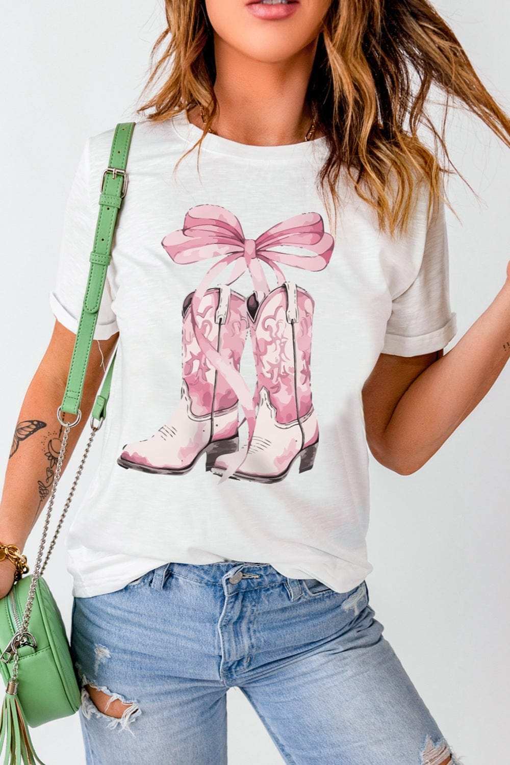 Boot Graphic Round Neck Short Sleeve T-Shirt - Trendsi - Flyclothing LLC