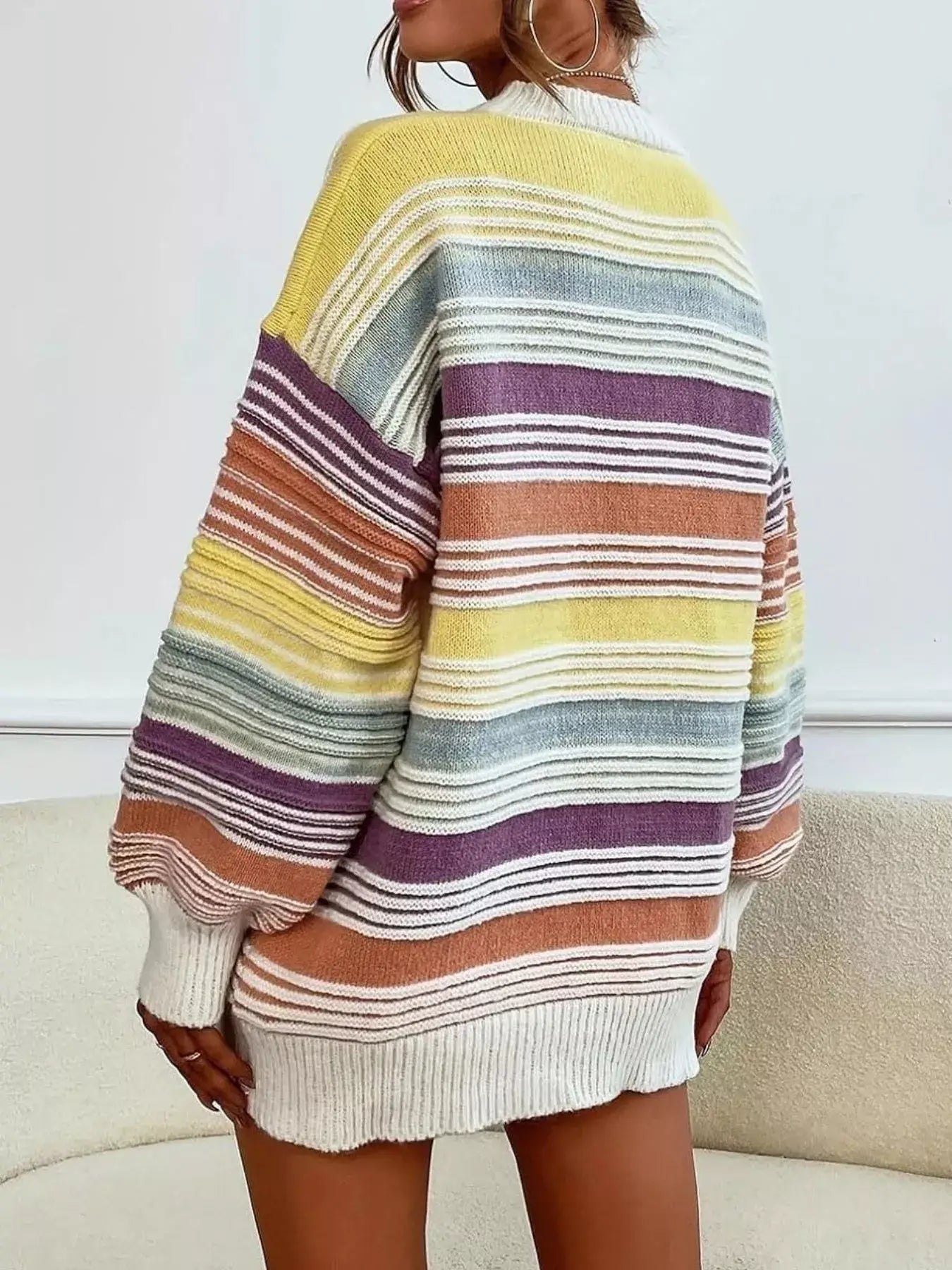 Striped Knit Long Sleeve Sweater - Trendsi - Flyclothing LLC