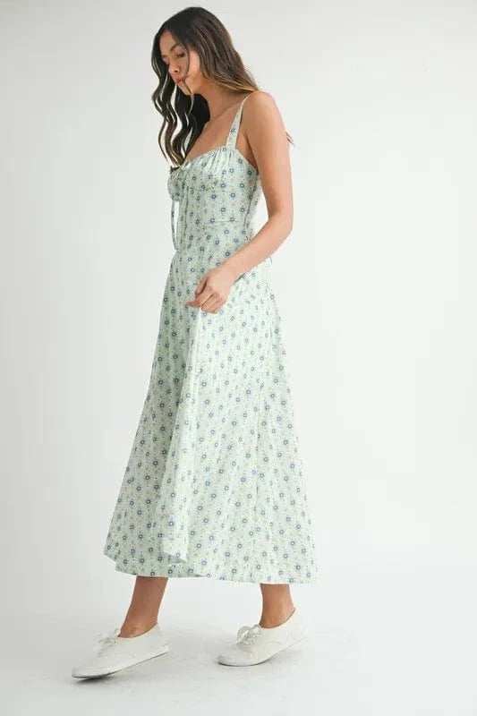 MABLE Floral Print Bustier Back Lace Up Midi Dress - Trendsi - Flyclothing LLC