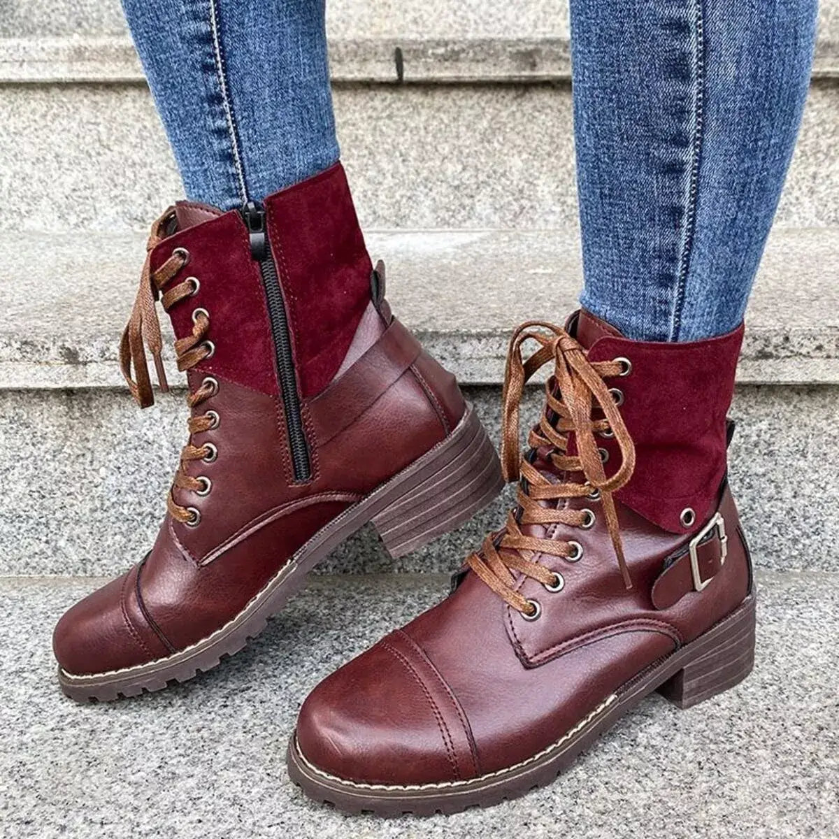 Lace-Up Block Heels Boots - Trendsi - Flyclothing LLC
