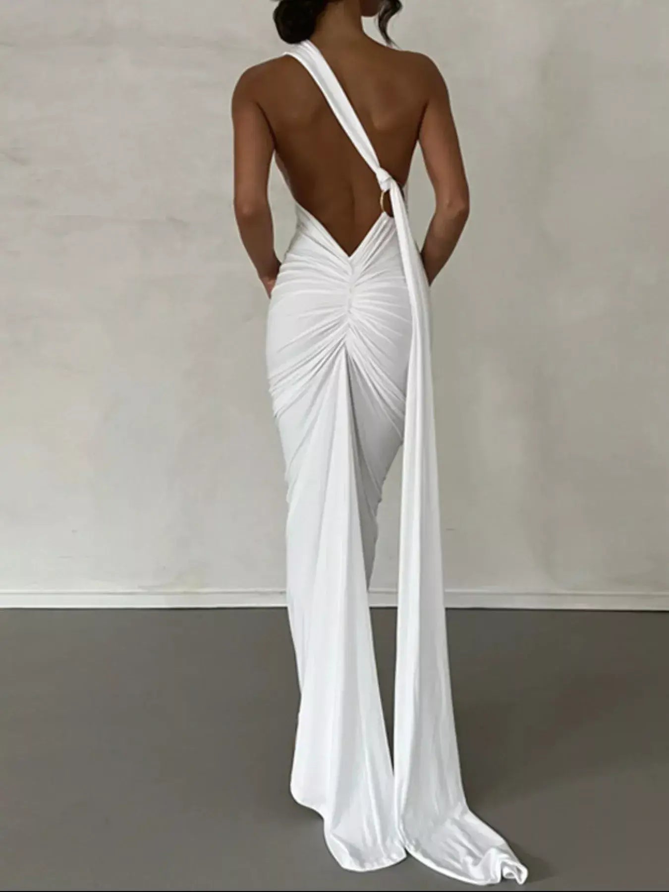 Backless One-Shoulder Ruched Bodycon Maxi Dress - Trendsi - Flyclothing LLC