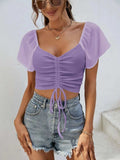 Drawstring Short Sleeve Crop Top - Trendsi - Flyclothing LLC