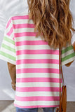 Contrast Striped Round Neck Half Sleeve T-Shirt - Trendsi