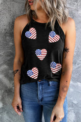 Heart US Flag Round Neck Grecian Neck Tank - Trendsi - Flyclothing LLC