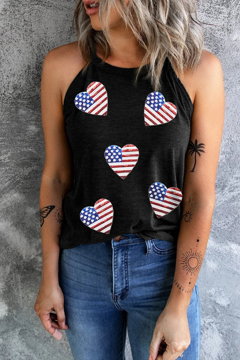 Heart US Flag Round Neck Grecian Neck Tank - Trendsi - Flyclothing LLC