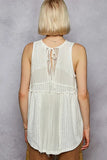 POL Lace Trim Round Neck Tank with Pintuck Detail - Trendsi