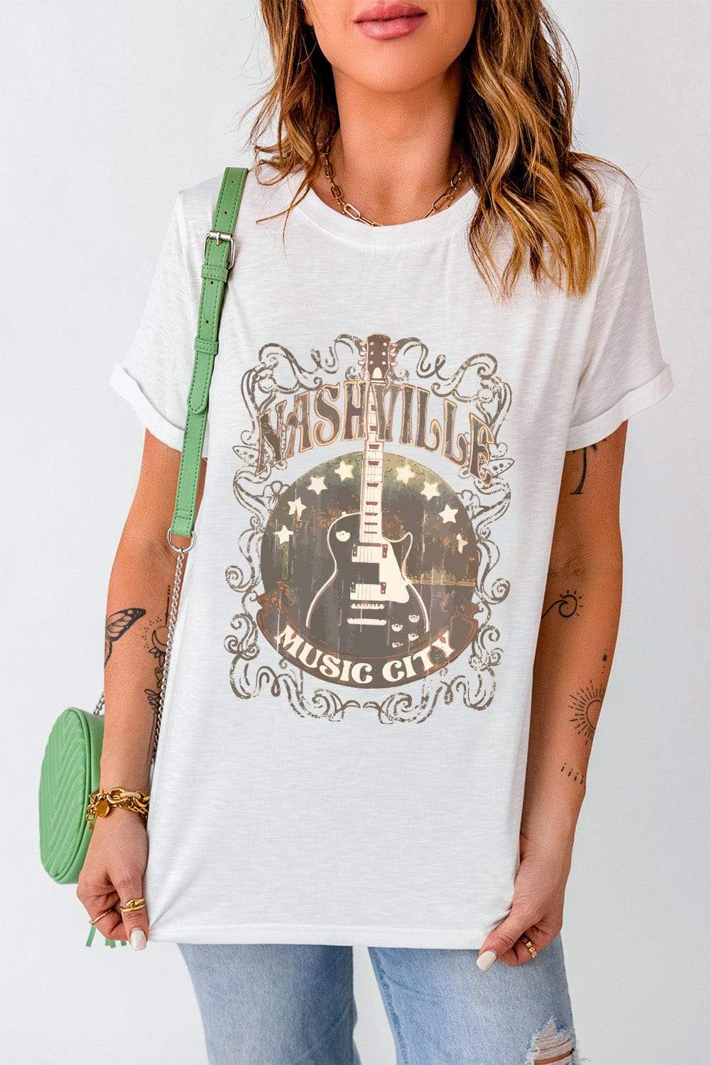 Guitar Graphic Round Neck Short Sleeve T-Shirt - Trendsi - Flyclothing LLC