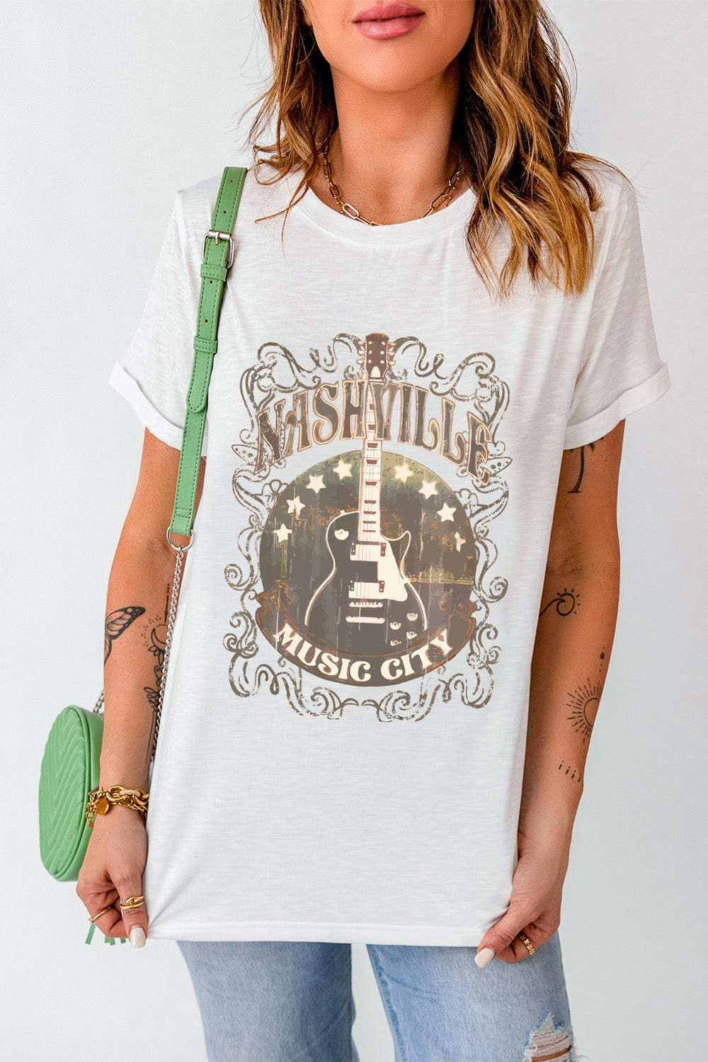 Guitar Graphic Round Neck Short Sleeve T-Shirt - Trendsi - Flyclothing LLC