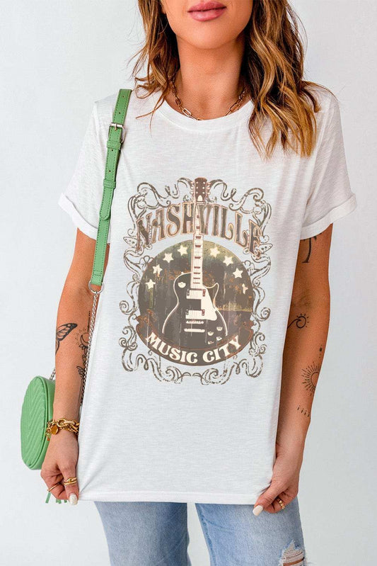 Guitar Graphic Round Neck Short Sleeve T-Shirt - Trendsi - Flyclothing LLC