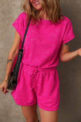Mineral Wash Hollow Out Back Drawstring Waist Romper - Trendsi - Flyclothing LLC