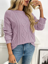 Cable Knit Round Neck Sweater - Trendsi - Flyclothing LLC