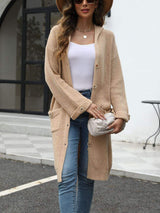 Pocketed Button Up Long Sleeve Hooded Cardigan - Trendsi - Flyclothing LLC