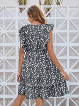 Ruffled Ditsy Floral Surplice Mini Dress - Trendsi - Flyclothing LLC