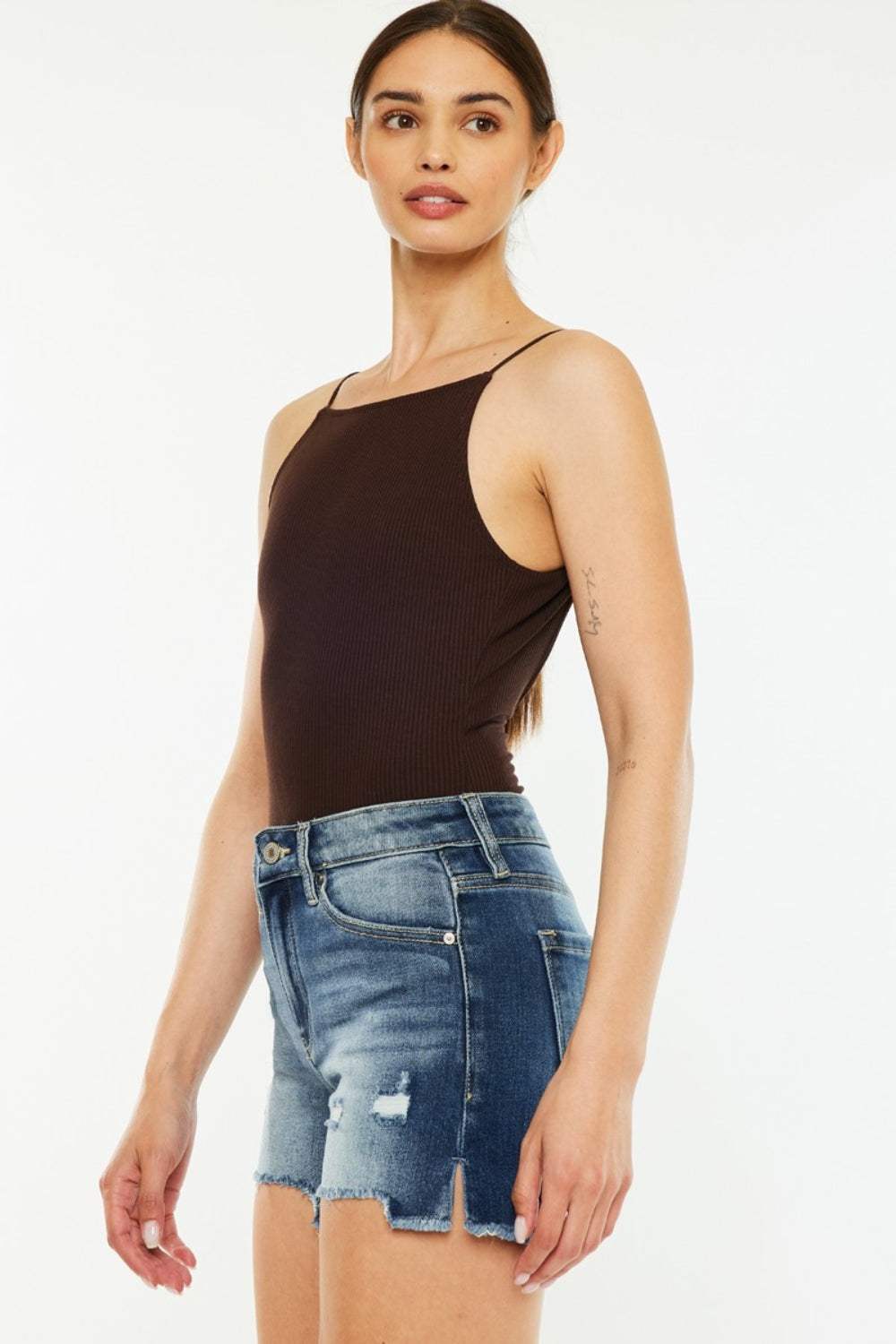 Kancan High Waist Raw Hem Denim Shorts - Trendsi - Flyclothing LLC