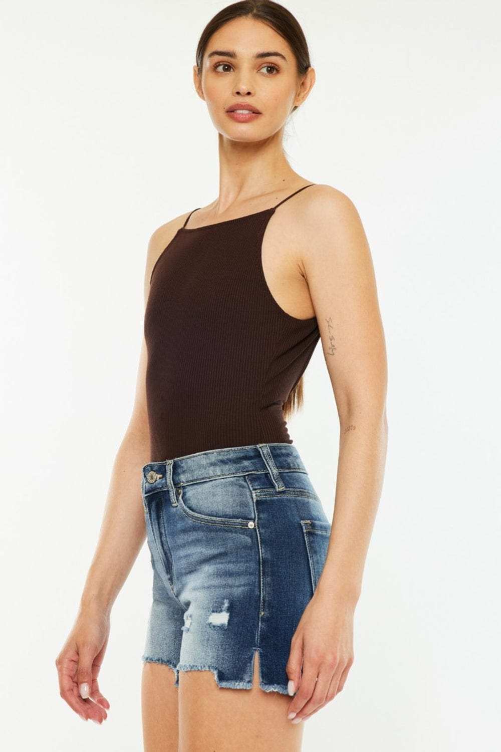 Kancan High Waist Raw Hem Denim Shorts - Trendsi - Flyclothing LLC