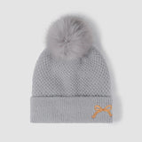 Thermal Bow Knit Hat with Pompom - Trendsi