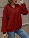 V-Neck Long Sleeve Dropped Shoulder Sweatshirt - Trendsi - Flyclothing LLC
