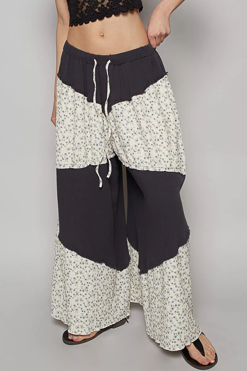 POL Contrast Floral Drawstring Wide Leg Pants - Trendsi - Flyclothing LLC