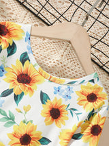 Kids Sunflower Print Round Neck Long Sleeve Dress - Trendsi - Flyclothing LLC