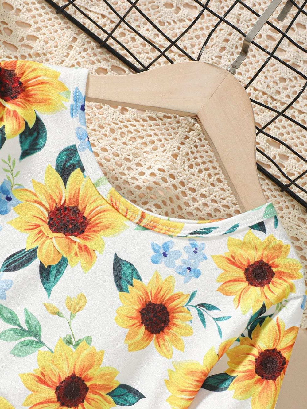 Kids Sunflower Print Round Neck Long Sleeve Dress - Trendsi - Flyclothing LLC