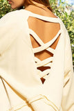 POL Back Cross Strap Detail Balloon Sleeve Sweatshirt - Trendsi