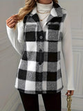 Plaid Button Up Vest Coat - Trendsi