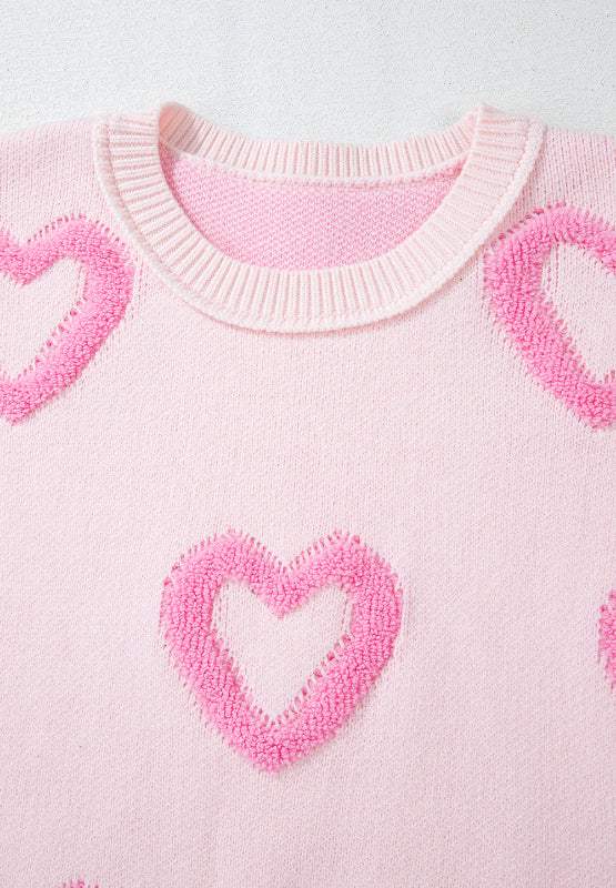 High-Low Heart Round Neck Long Sleeve Sweater - Trendsi - Flyclothing LLC